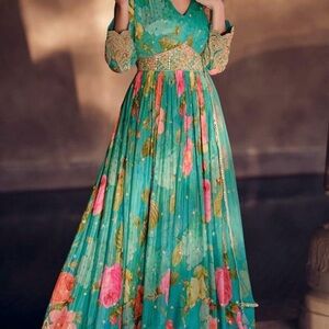Elegant Floral Green Dress